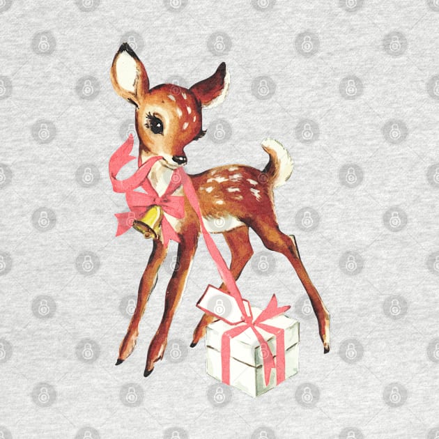 Retro Christmas Reindeer with Gift by PUFFYP